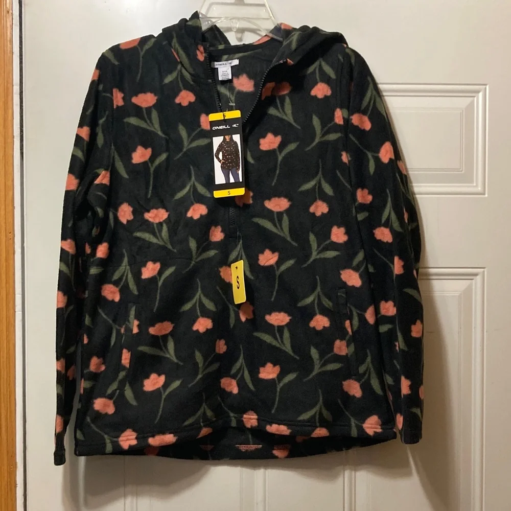 O'Neill Black Jacket‎ with Pink Floral Design S NWT